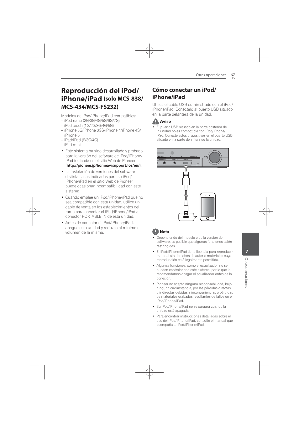 Cómo conectar un ipod/iphone/ipad, Reproducción del ipod/ iphone/ipad, Cómo conectar un ipod/ iphone/ipad | Pioneer MCS-FS131 User Manual | Page 545 / 576