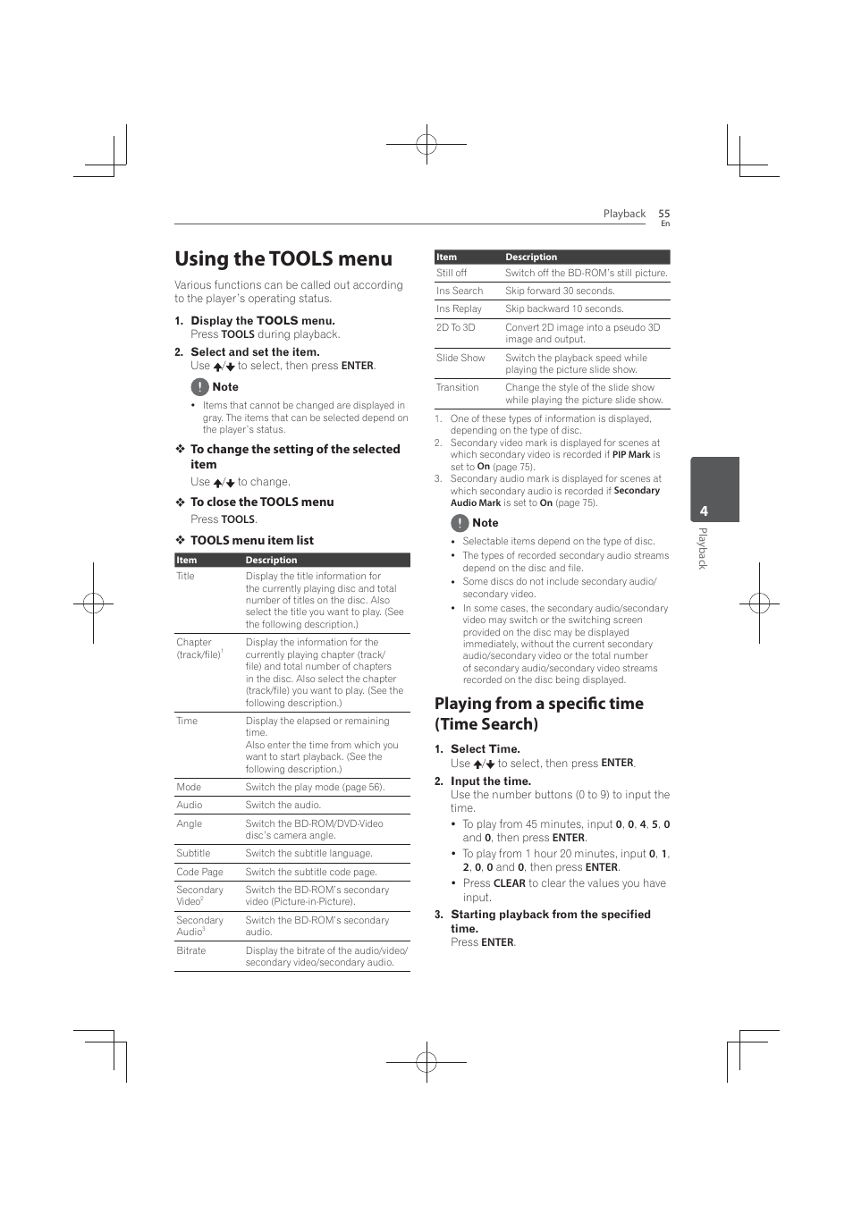 Using the tools menu, Playing from a specific time (time search) | Pioneer MCS-FS131 User Manual | Page 55 / 576