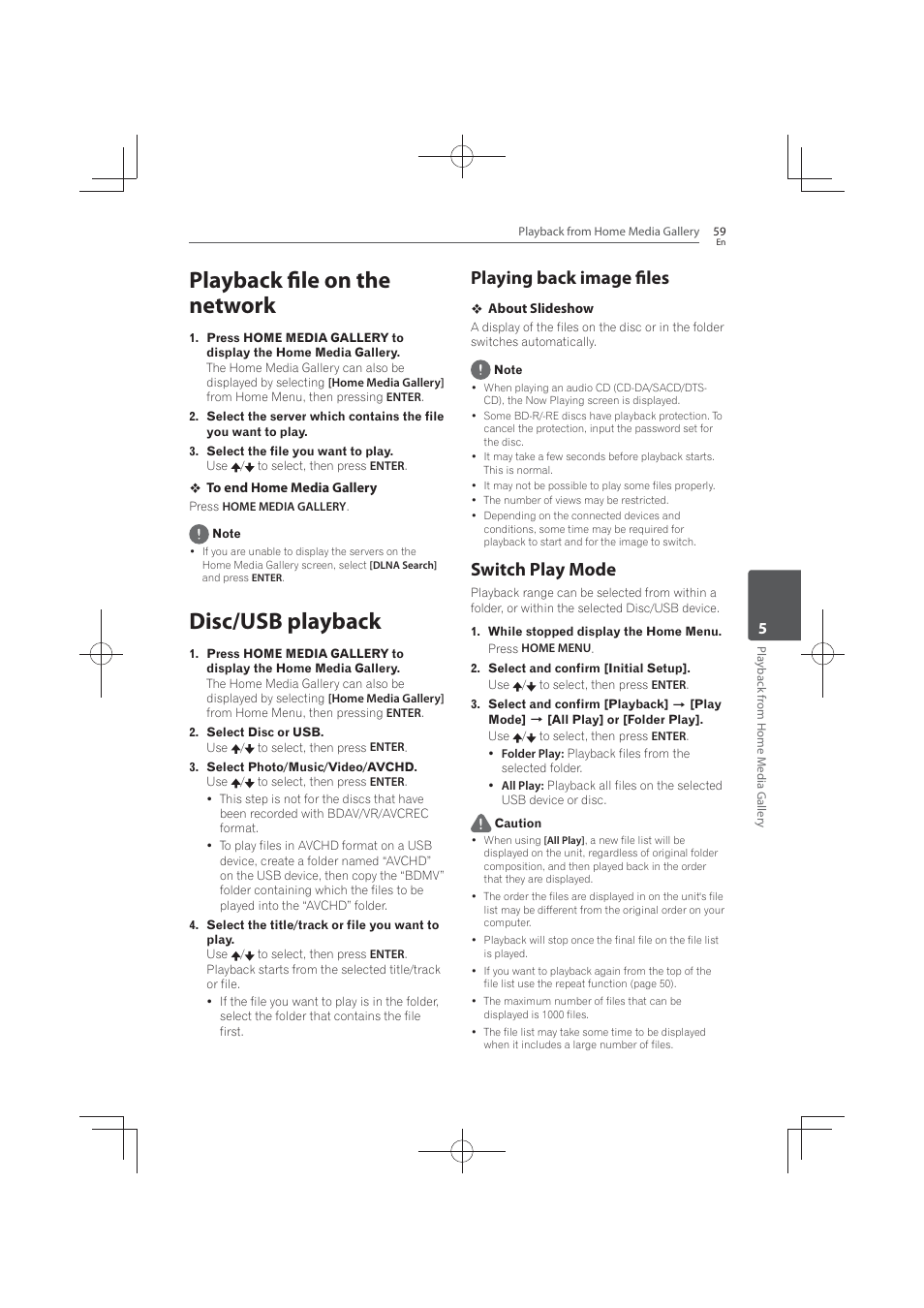 Playback file on the network, 59 disc/usb, Playback | Playing back image files, Switch play mode, Disc/usb playback | Pioneer MCS-FS131 User Manual | Page 59 / 576