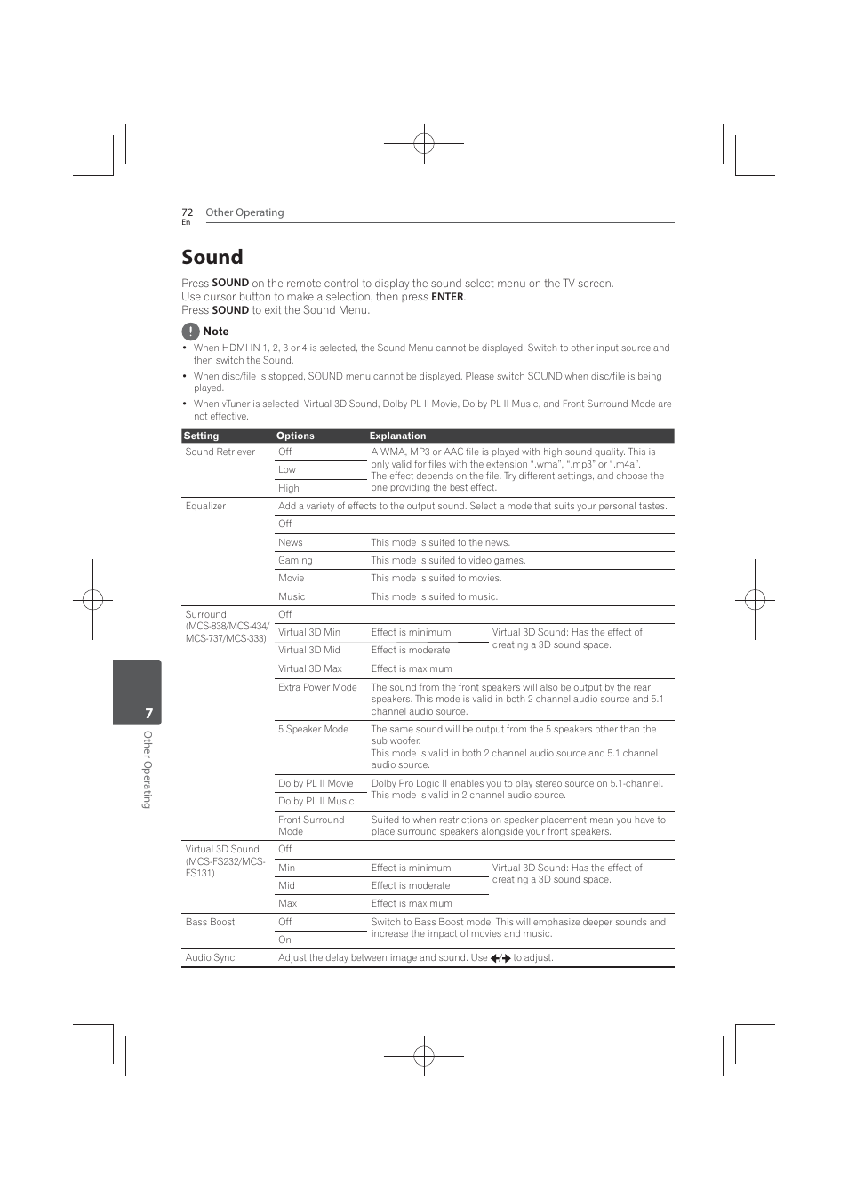72 sound, Sound | Pioneer MCS-FS131 User Manual | Page 72 / 576