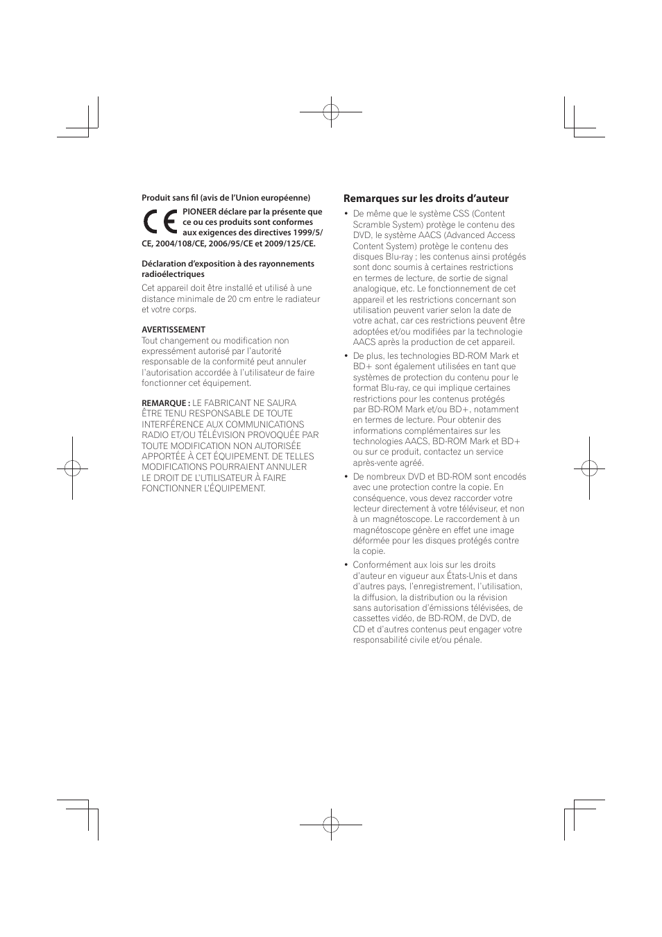 Remarques sur les droits d’auteur | Pioneer MCS-FS131 User Manual | Page 98 / 576