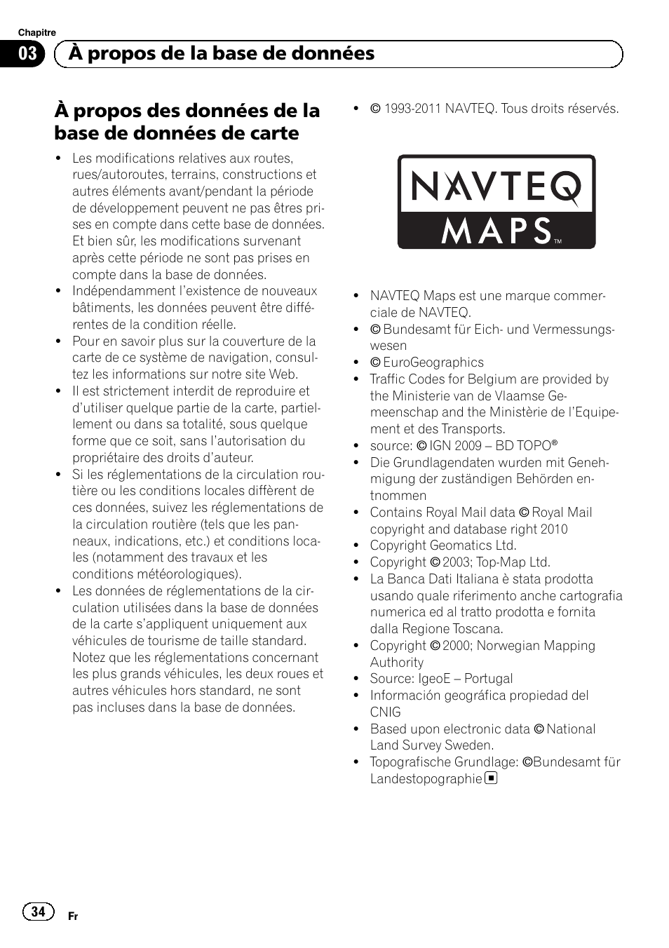De carte, 03 à propos de la base de données | Pioneer AVIC-F310BT User Manual | Page 34 / 100
