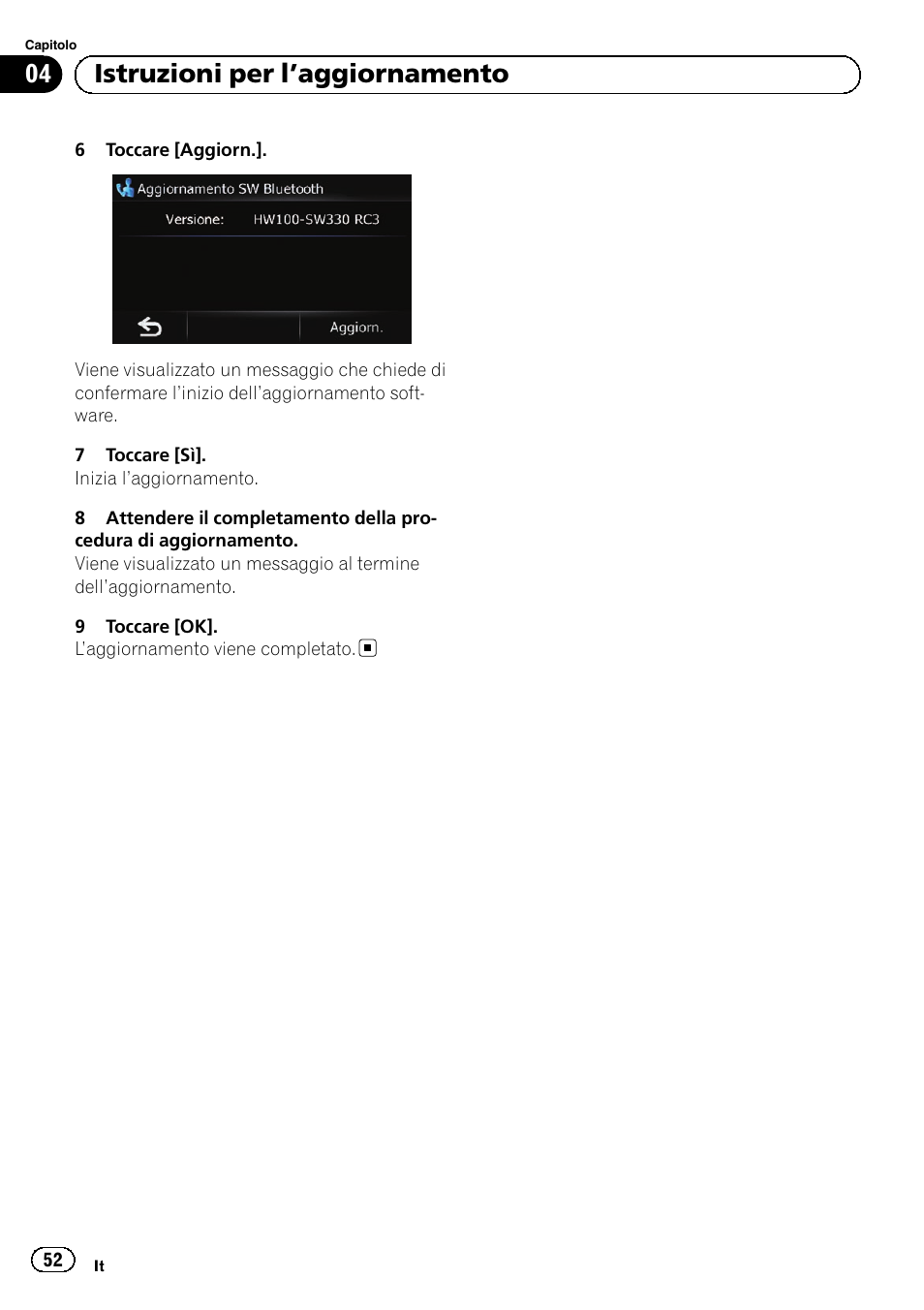 04 istruzioni per l ’aggiornamento | Pioneer AVIC-F310BT User Manual | Page 52 / 100