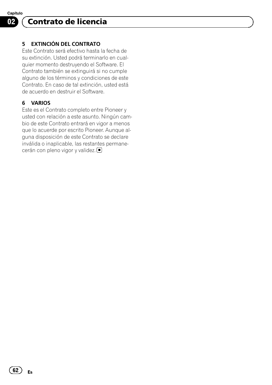 02 contrato de licencia | Pioneer AVIC-F310BT User Manual | Page 62 / 100