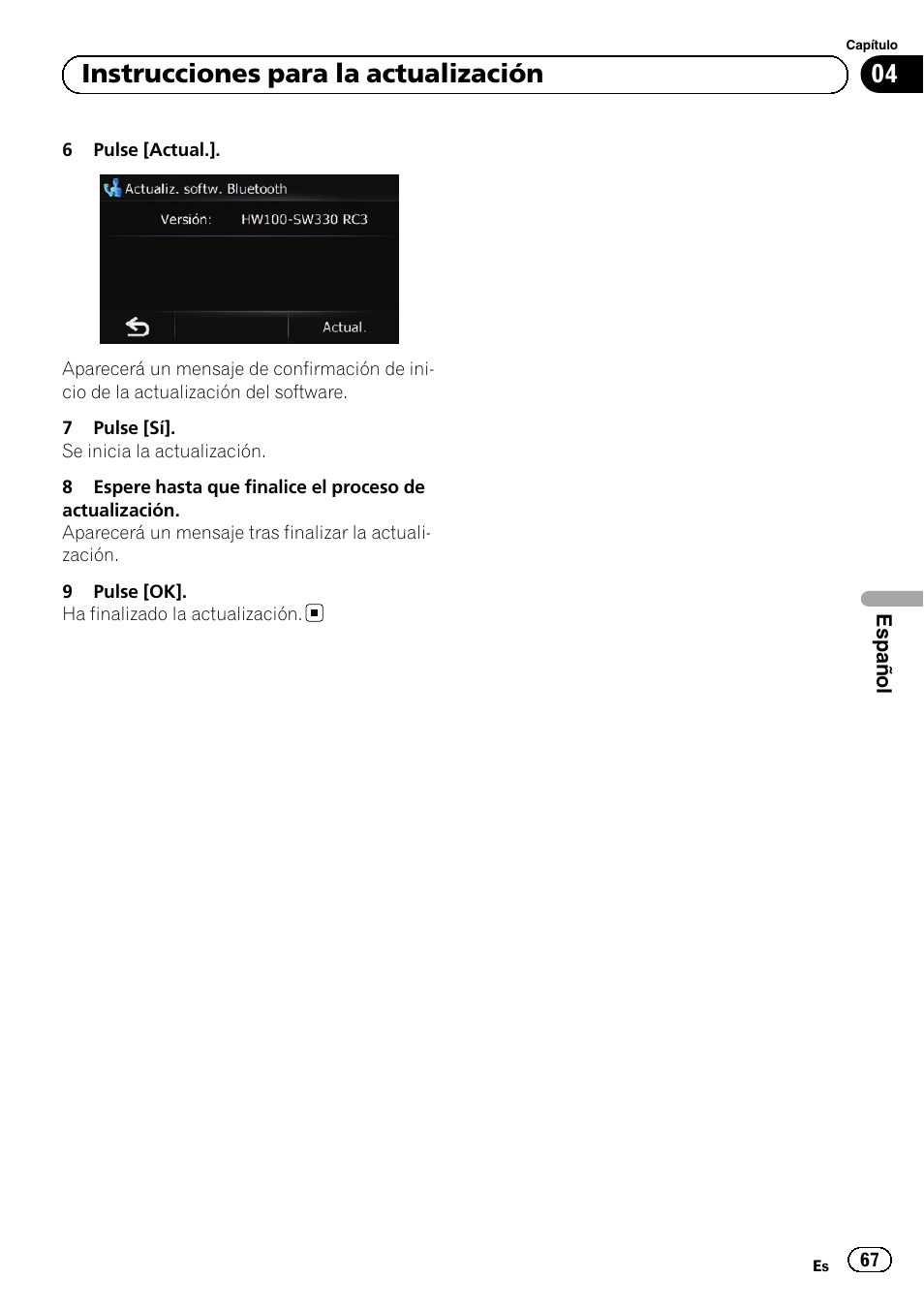 04 instrucciones para la actualización | Pioneer AVIC-F310BT User Manual | Page 67 / 100