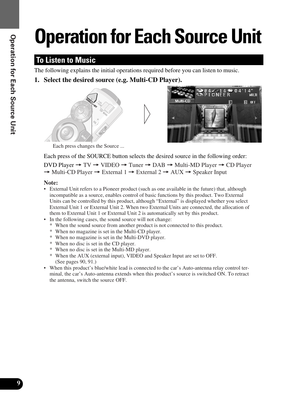 Operation for each source unit, To listen to music | Pioneer AVM-P9000R User Manual | Page 10 / 112