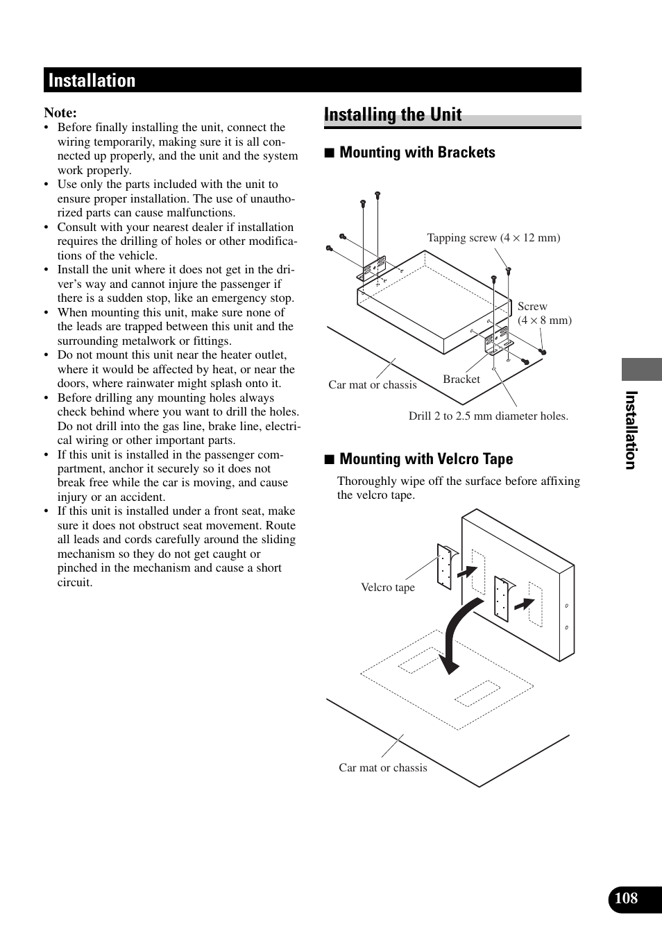 Installation, Installing the unit | Pioneer AVM-P9000R User Manual | Page 109 / 112