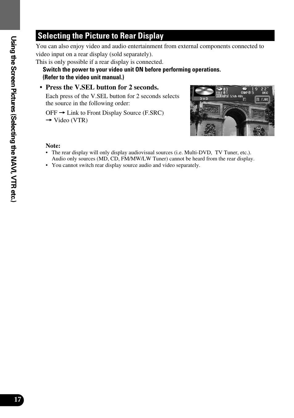 Selecting the picture of rear display, Selecting the picture to rear display | Pioneer AVM-P9000R User Manual | Page 18 / 112