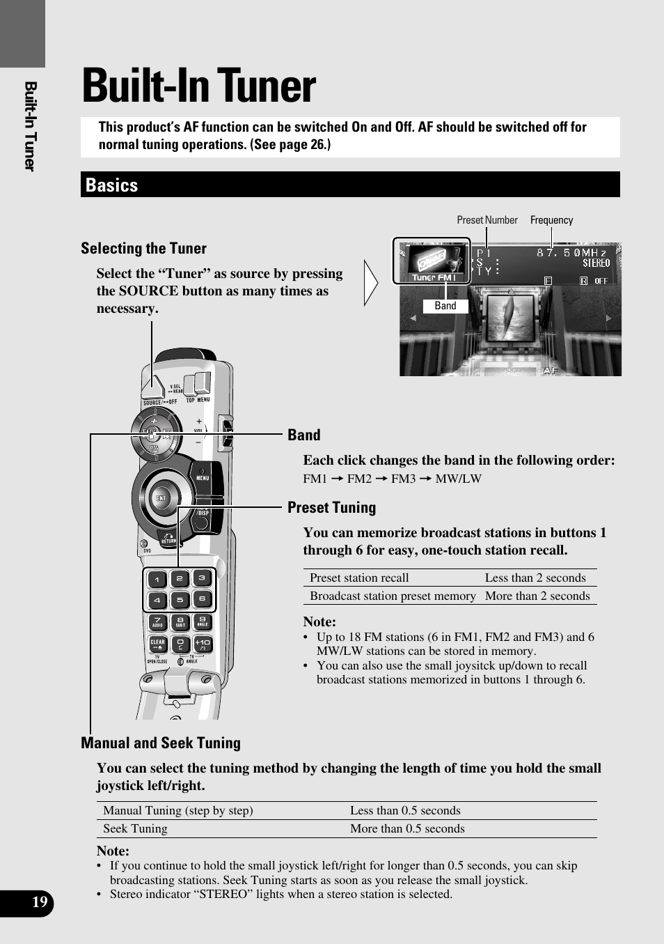 Built-in tuner, Basics | Pioneer AVM-P9000R User Manual | Page 20 / 112