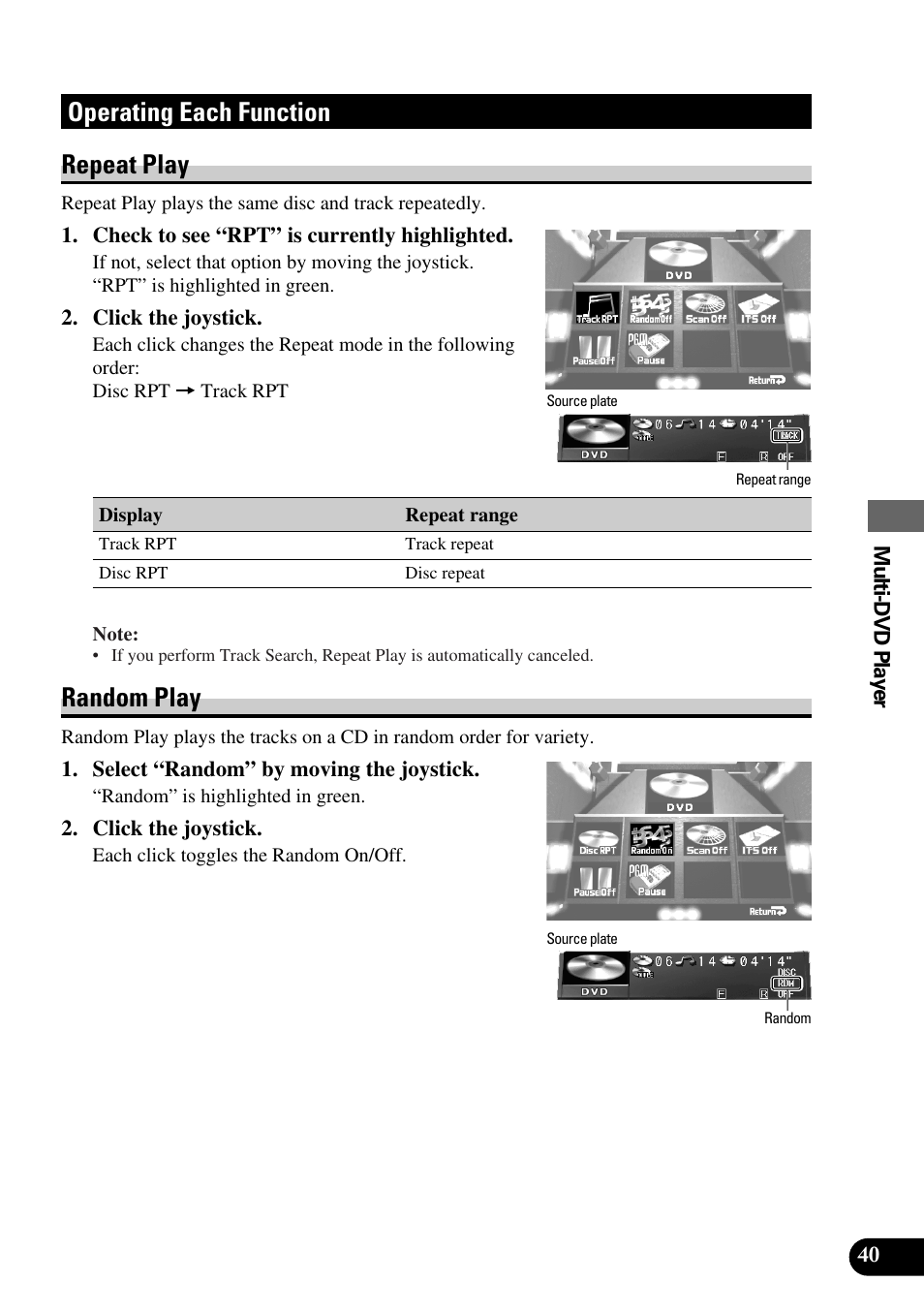 Operating each function, Repeat play • random play, Operating each function repeat play | Random play | Pioneer AVM-P9000R User Manual | Page 41 / 112