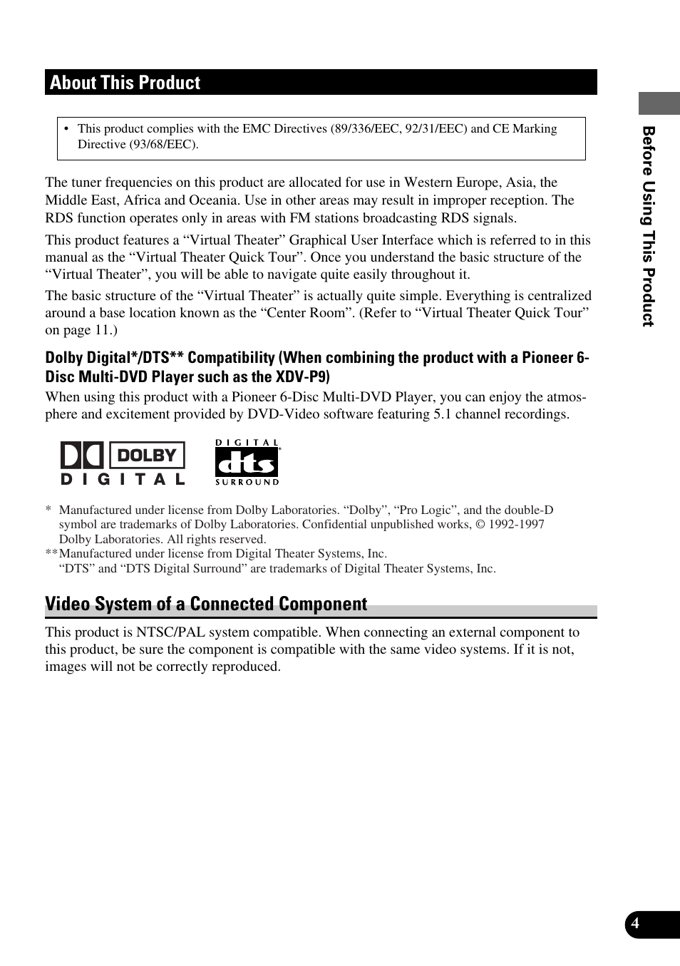 About this product, Video system of a connected component | Pioneer AVM-P9000R User Manual | Page 5 / 112