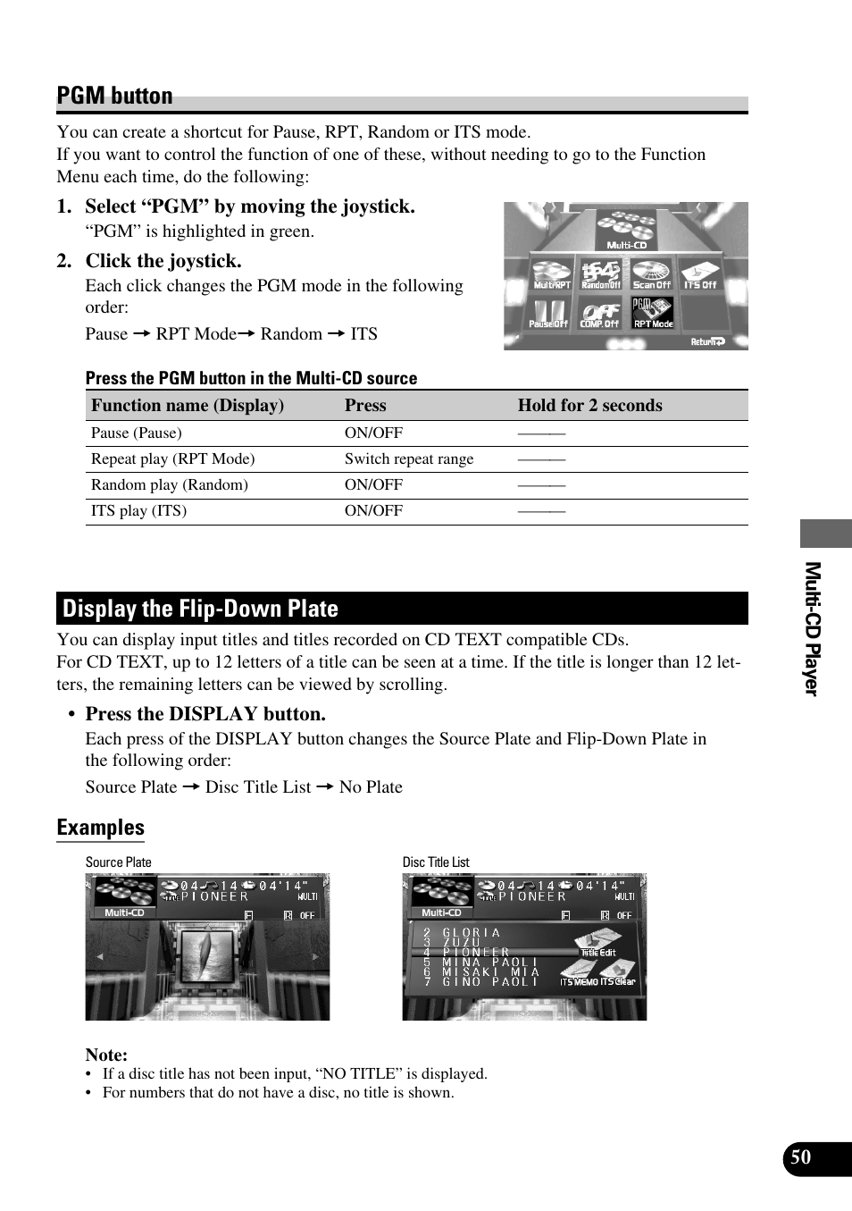 Pgm button, Display the flip-down plate, Examples | Pioneer AVM-P9000R User Manual | Page 51 / 112