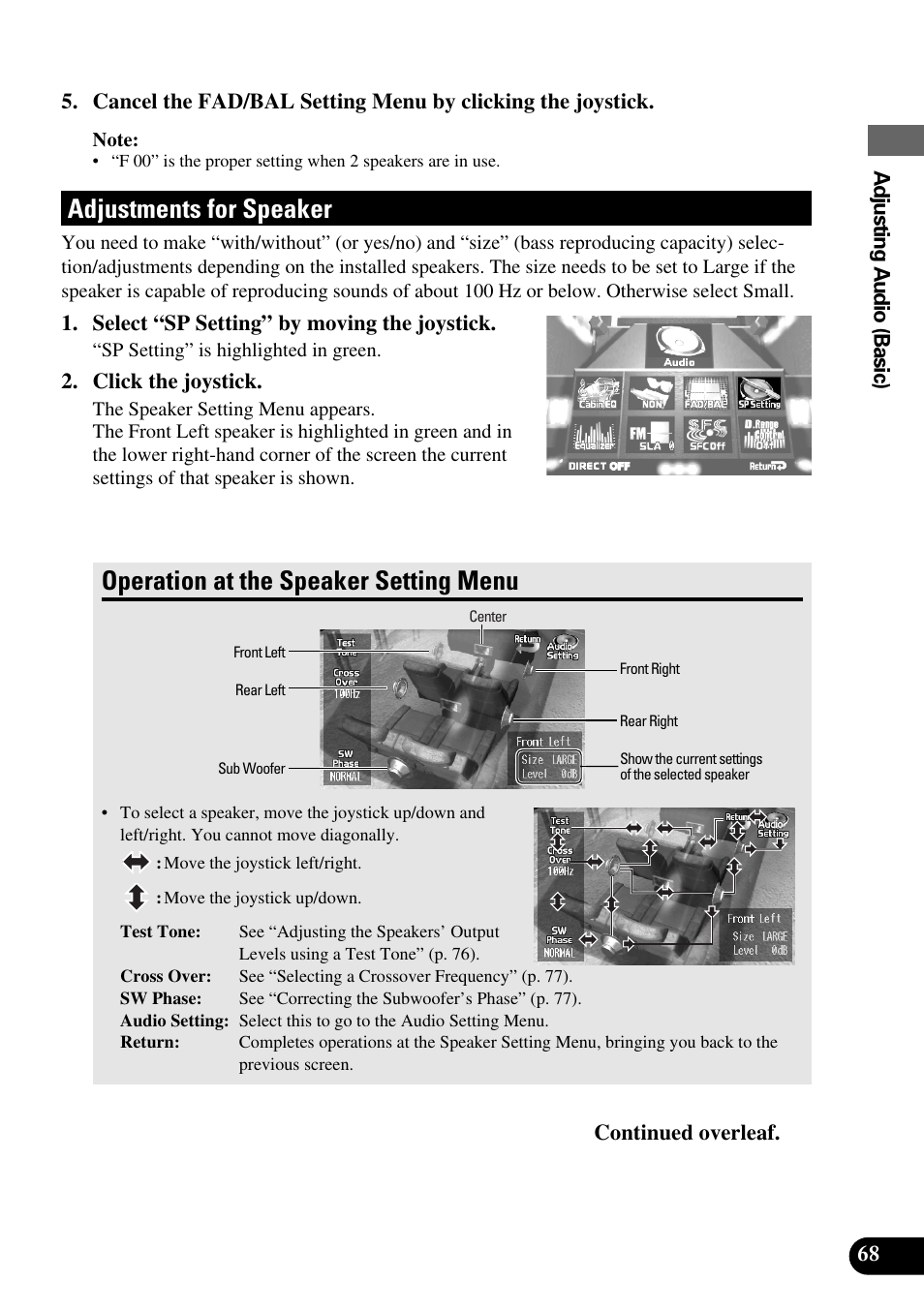 Adjustments for speaker, Operation at the speaker setting menu | Pioneer AVM-P9000R User Manual | Page 69 / 112