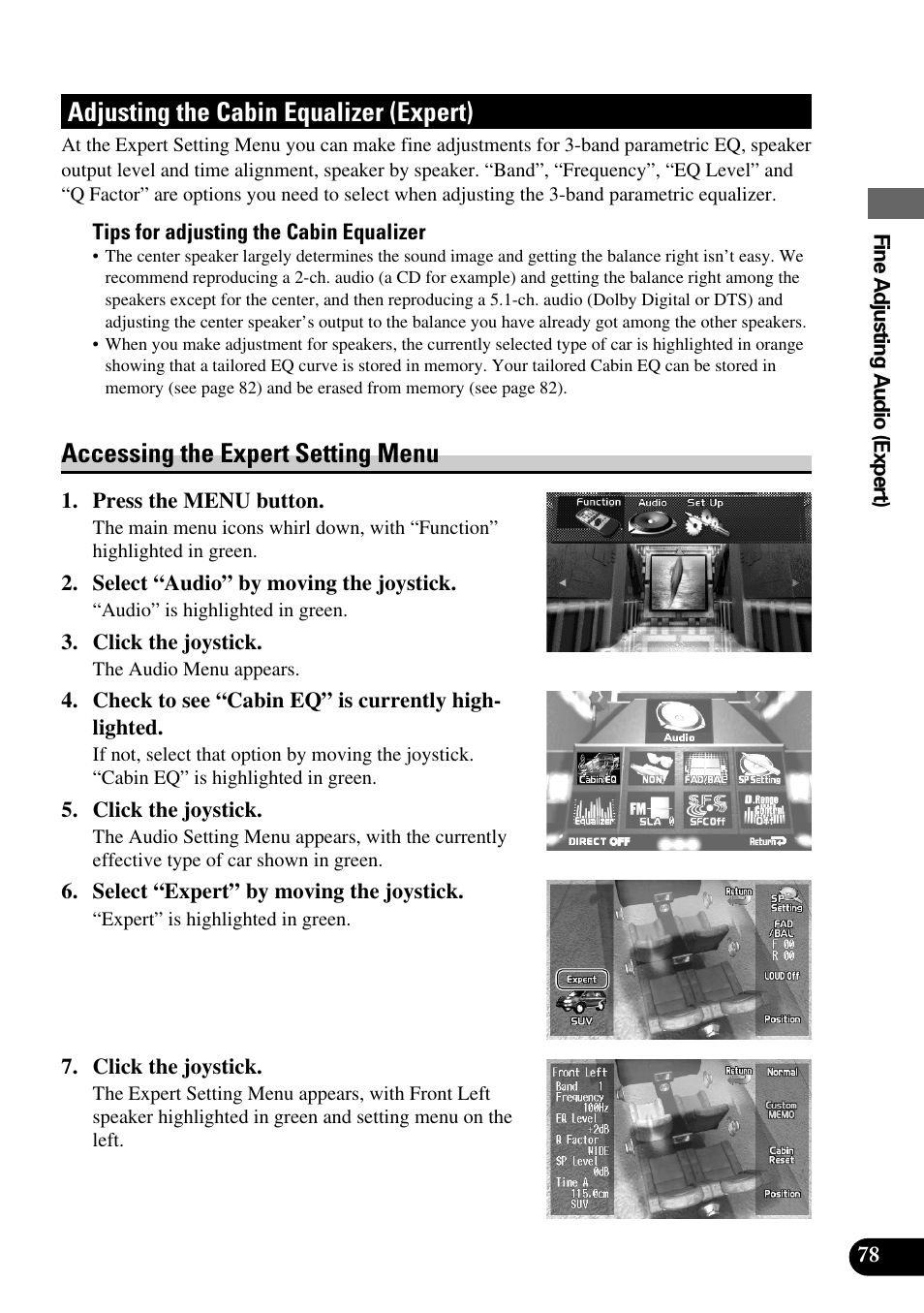 Adjusting the cabin equalizer (expert), Accessing the expert setting menu | Pioneer AVM-P9000R User Manual | Page 79 / 112