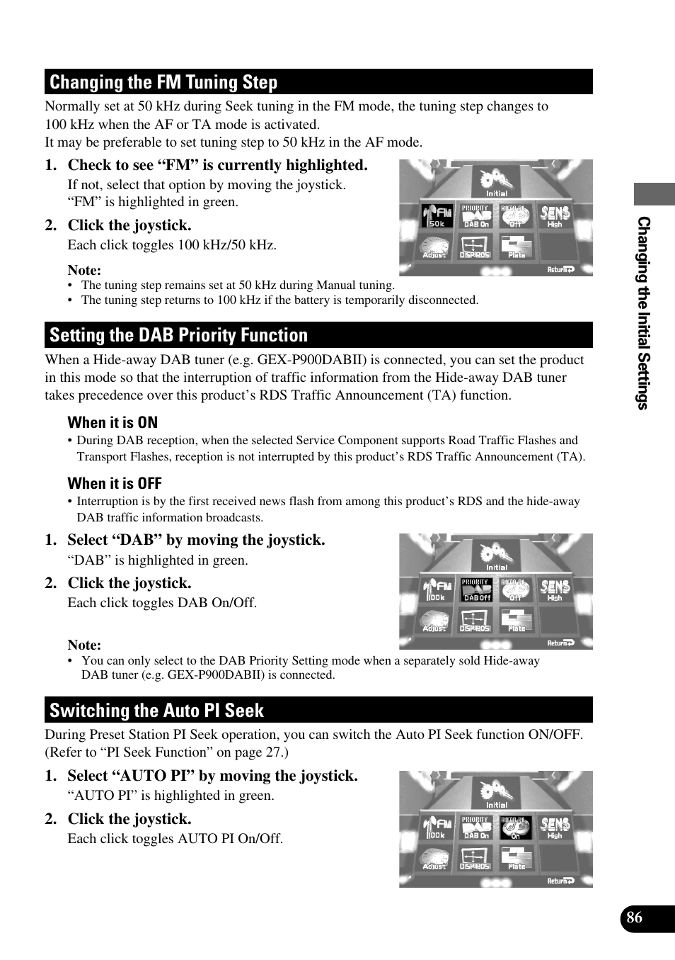 Changing the fm tuning step, Setting the dab priority function, Switching the auto pi seek | Pioneer AVM-P9000R User Manual | Page 87 / 112