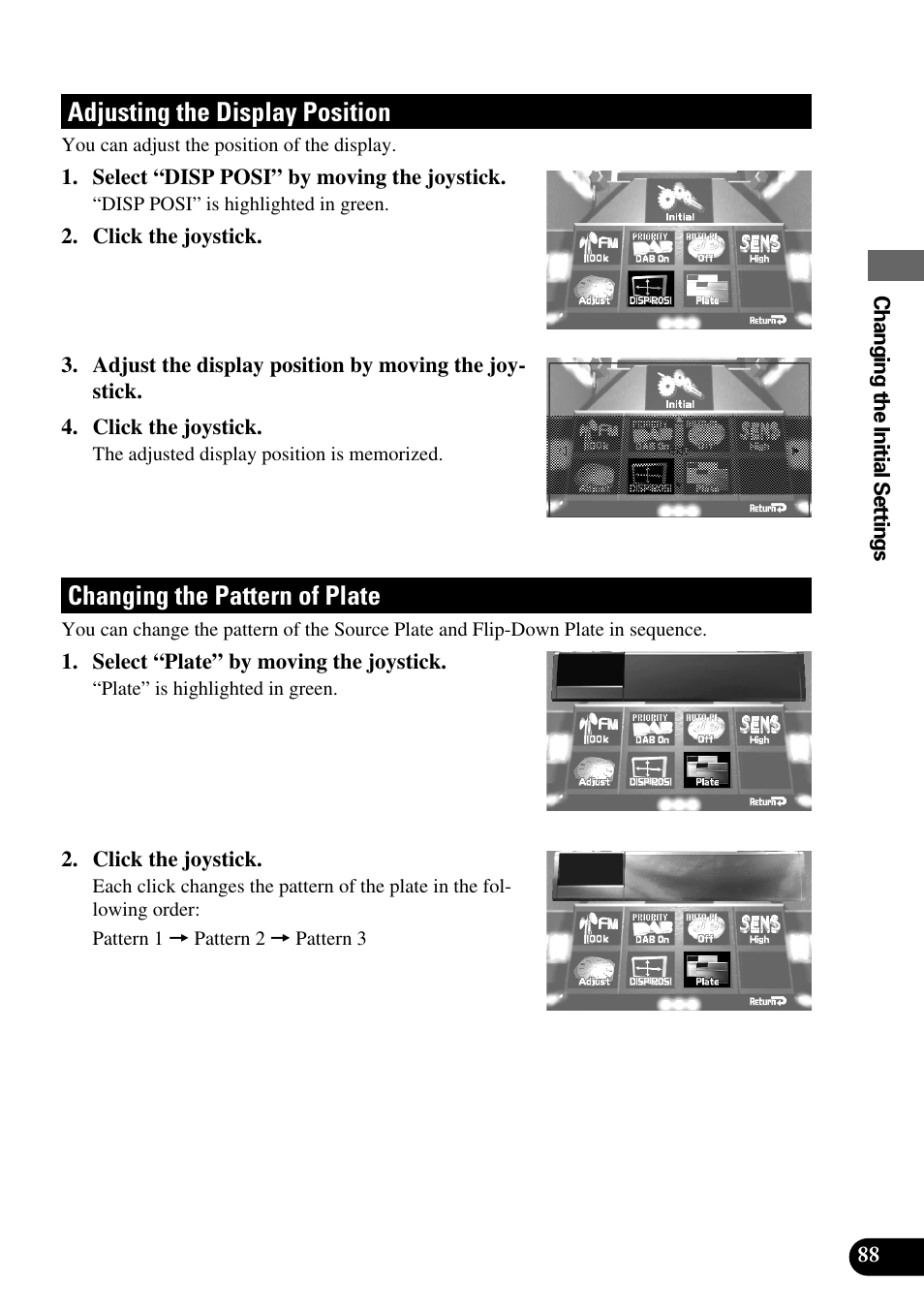 Adjusting the display position, Changing the pattern of plate | Pioneer AVM-P9000R User Manual | Page 89 / 112