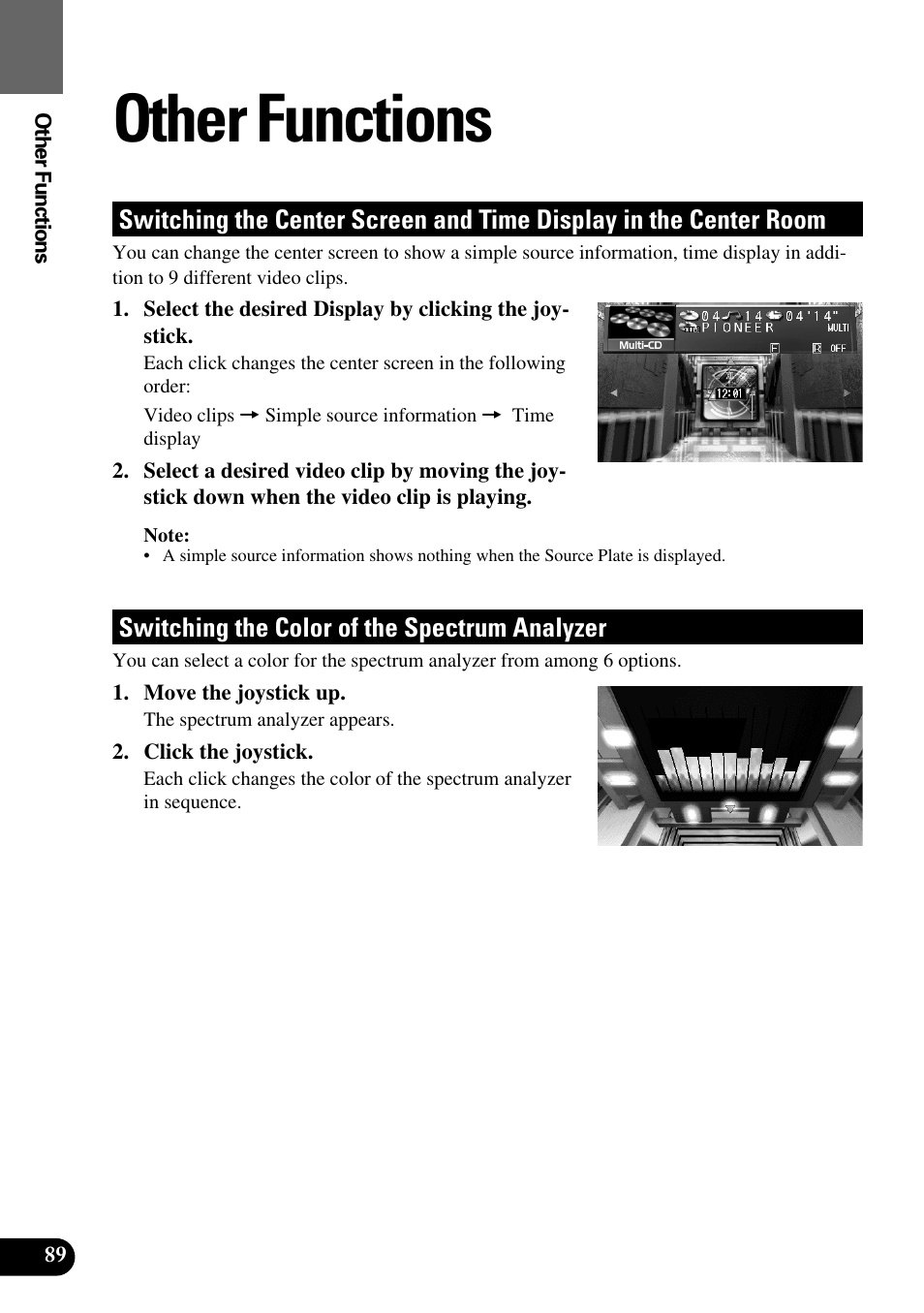 Other functions, Switching the center screen and, Time display in the center room | Switching the color of, The spectrum analyzer | Pioneer AVM-P9000R User Manual | Page 90 / 112