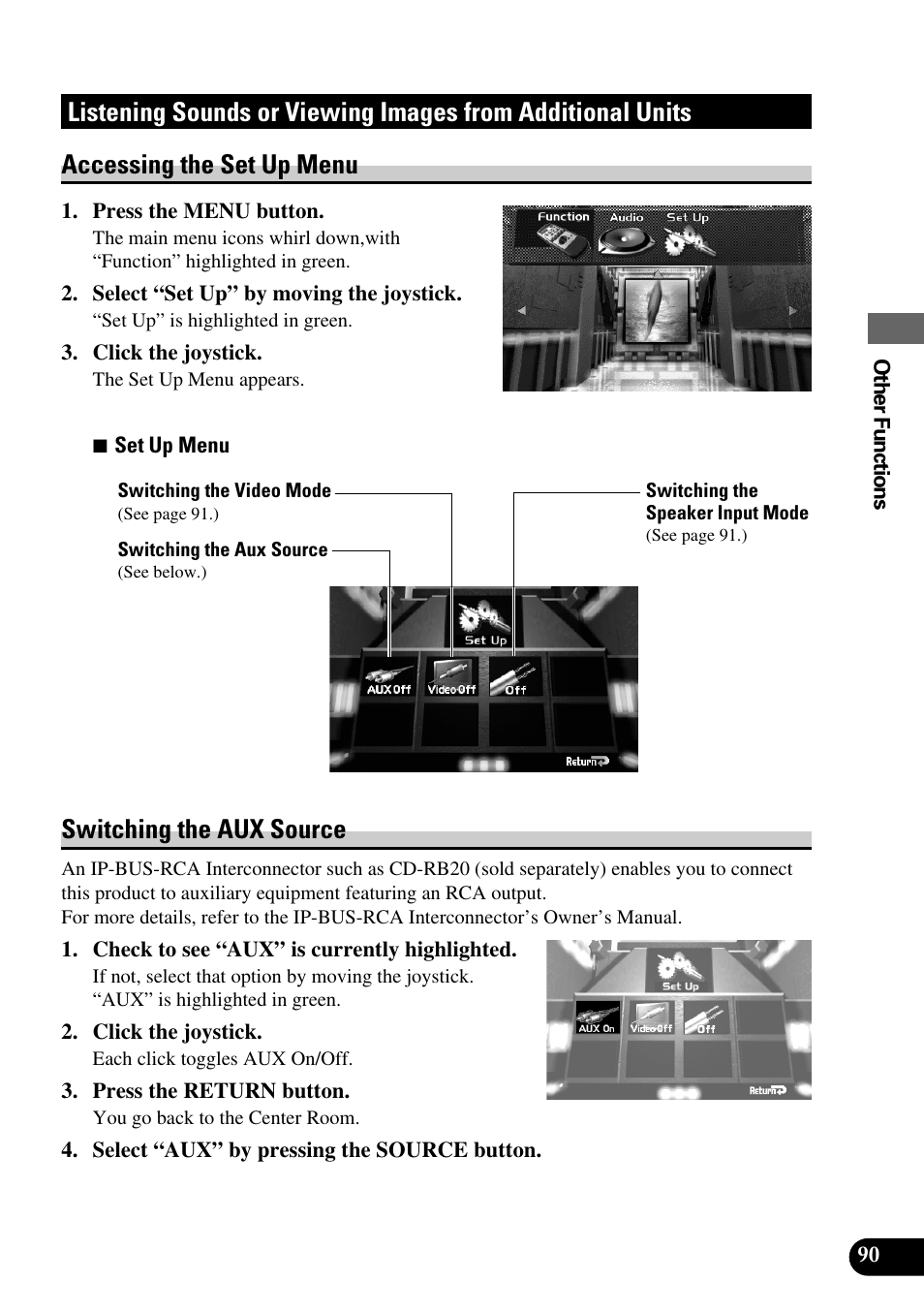 Listening sounds or viewing images from, Additional units, Switching the aux source | Pioneer AVM-P9000R User Manual | Page 91 / 112