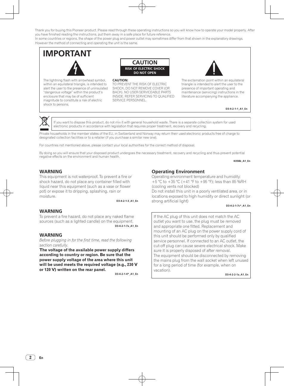 Read before use (important)/quick start guide, Multi player, Important | Caution, Warning, Operating environment | Pioneer CDJ-2000NXS User Manual | Page 2 / 116