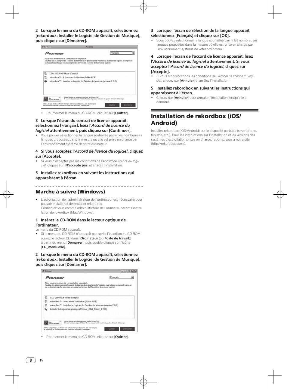 Installation de rekordbox (ios/ android), Marche à suivre (windows) | Pioneer CDJ-2000NXS User Manual | Page 22 / 116