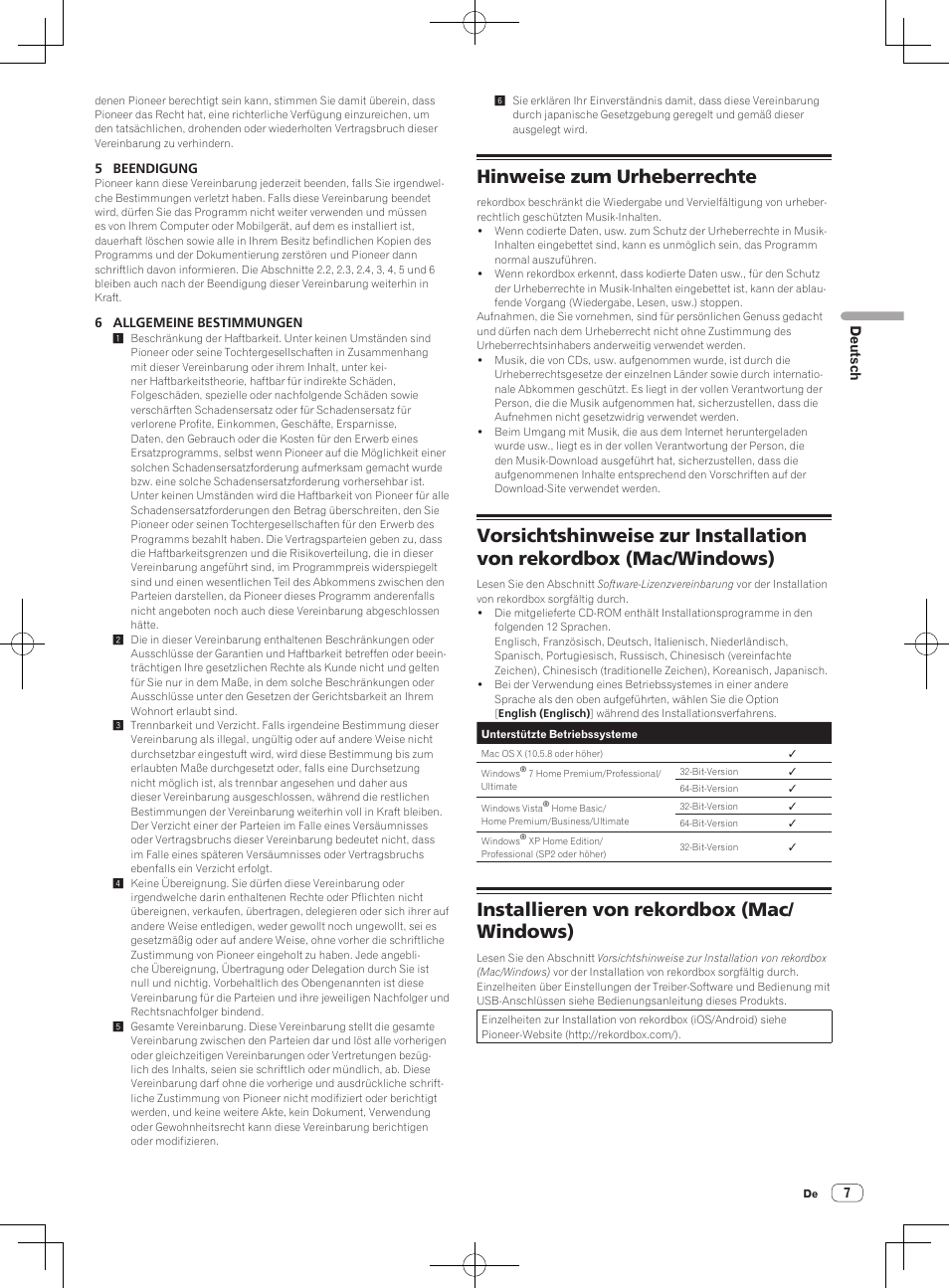 Hinweise zum urheberrechte, Installieren von rekordbox (mac/ windows) | Pioneer CDJ-2000NXS User Manual | Page 35 / 116