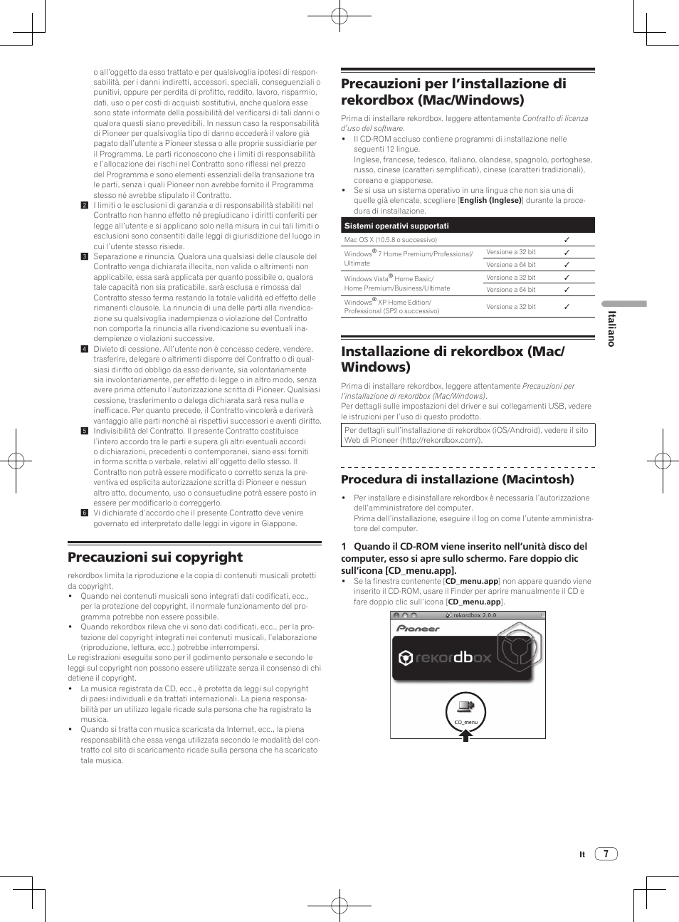 Precauzioni sui copyright, Installazione di rekordbox (mac/ windows), Procedura di installazione (macintosh) | Pioneer CDJ-2000NXS User Manual | Page 49 / 116