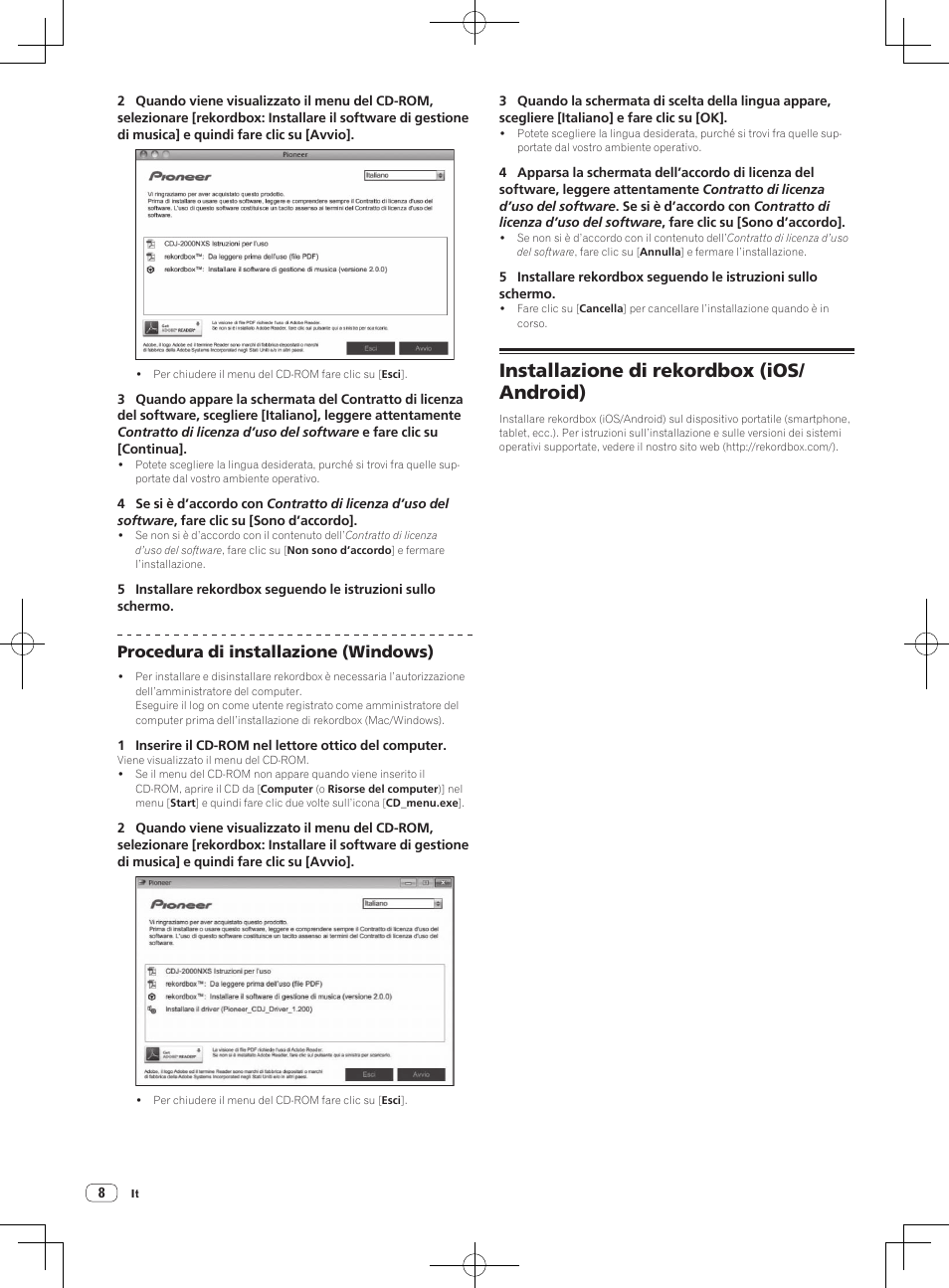 Installazione di rekordbox (ios/ android), Procedura di installazione (windows) | Pioneer CDJ-2000NXS User Manual | Page 50 / 116