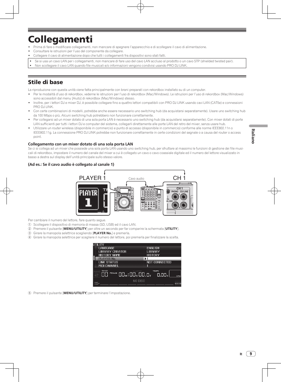 Collegamenti, Stile di base, Player 1 ch 1 | Pioneer CDJ-2000NXS User Manual | Page 51 / 116