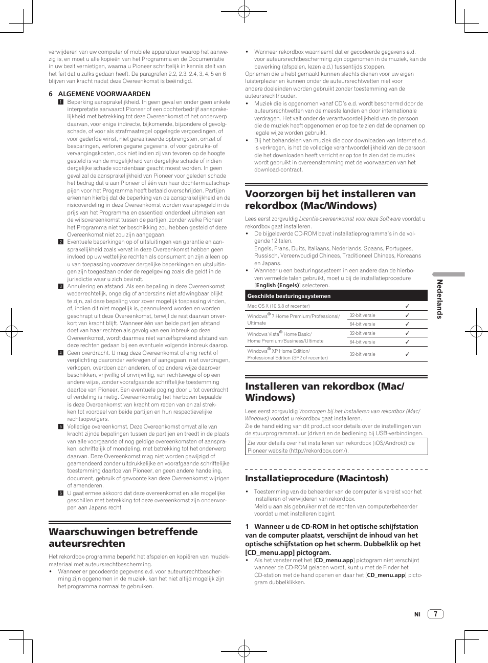 Waarschuwingen betreffende auteursrechten, Installeren van rekordbox (mac/ windows), Installatieprocedure (macintosh) | Pioneer CDJ-2000NXS User Manual | Page 63 / 116