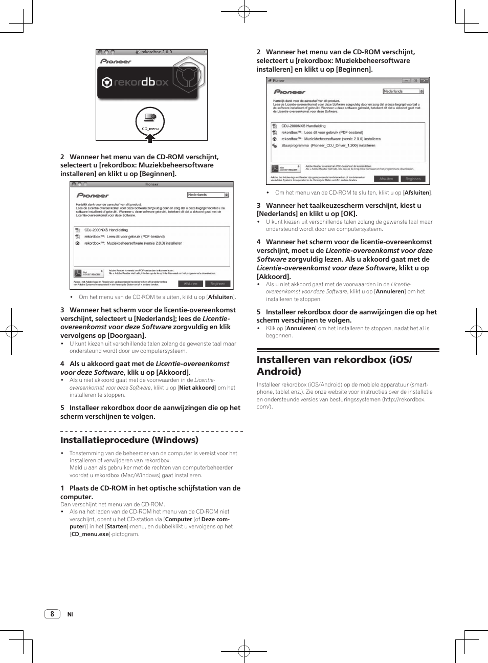 Installeren van rekordbox (ios/ android), Installatieprocedure (windows) | Pioneer CDJ-2000NXS User Manual | Page 64 / 116