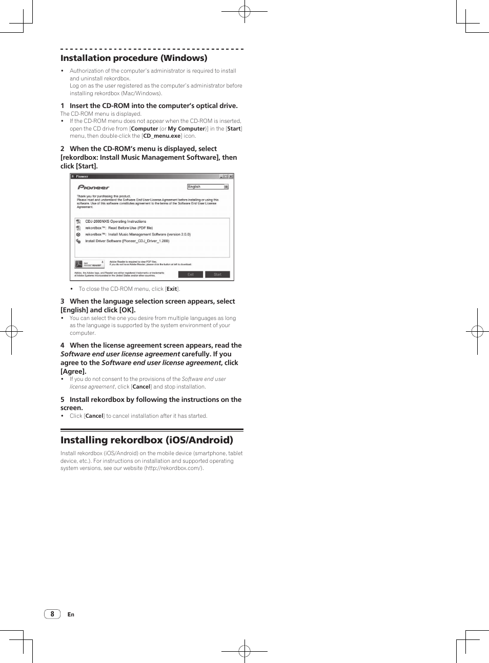 Installing rekordbox (ios/android), Installation procedure (windows) | Pioneer CDJ-2000NXS User Manual | Page 8 / 116