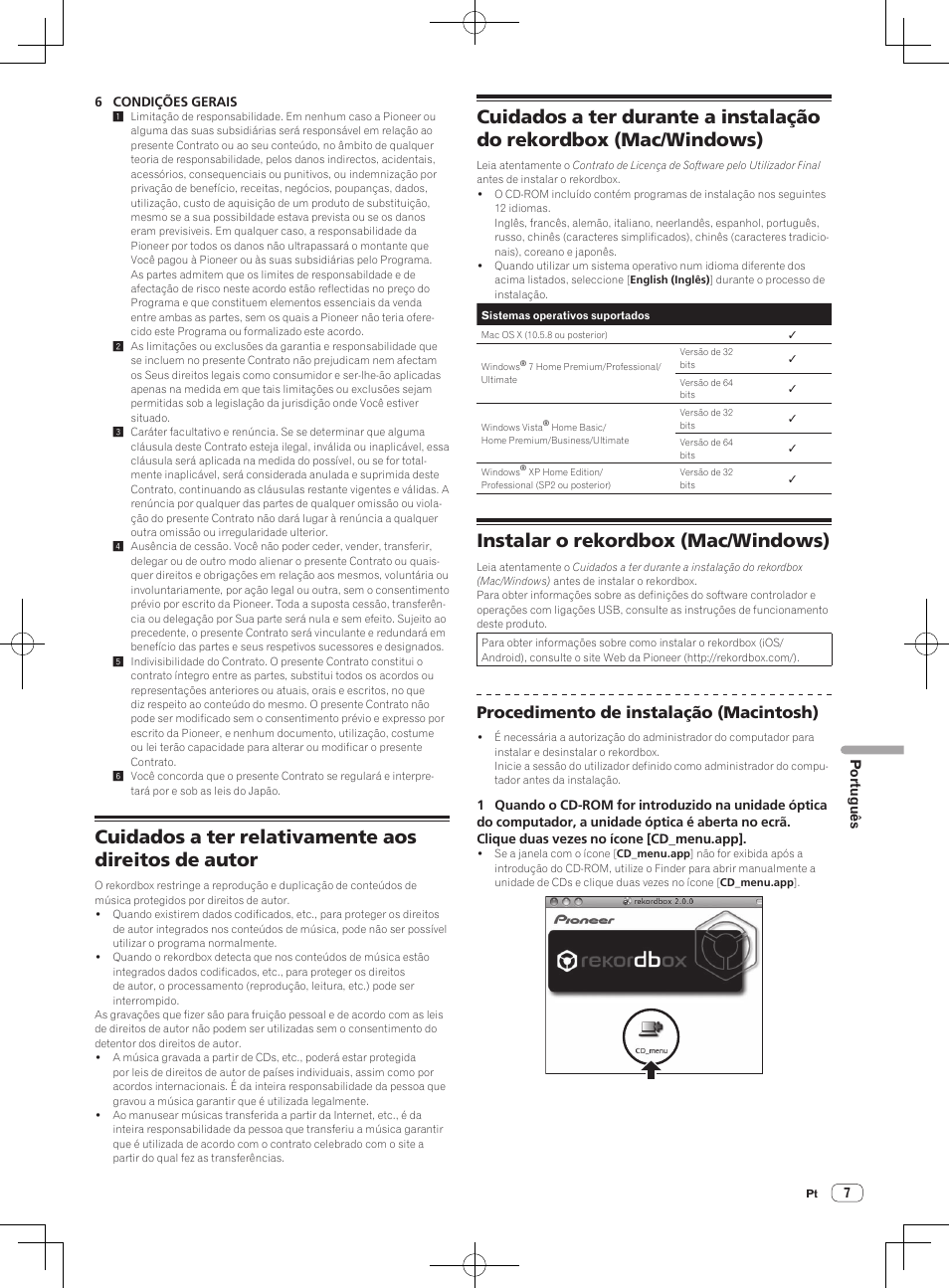 Cuidados a ter relativamente aos direitos de autor, Instalar o rekordbox (mac/windows), Procedimento de instalação (macintosh) | Pioneer CDJ-2000NXS User Manual | Page 91 / 116