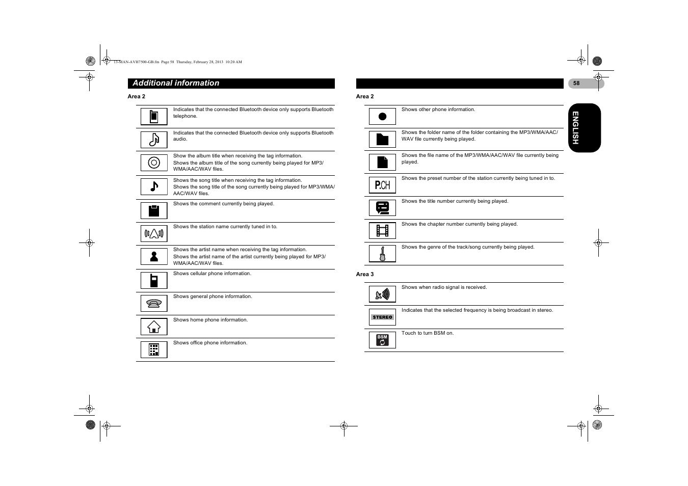 Area 2, Area 3, Additional information | Pioneer AVH-X7500BT User Manual | Page 58 / 70