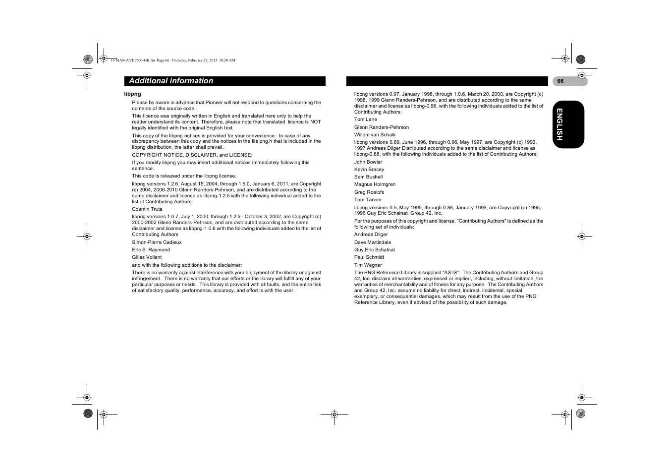 Libpng | Pioneer AVH-X7500BT User Manual | Page 66 / 70