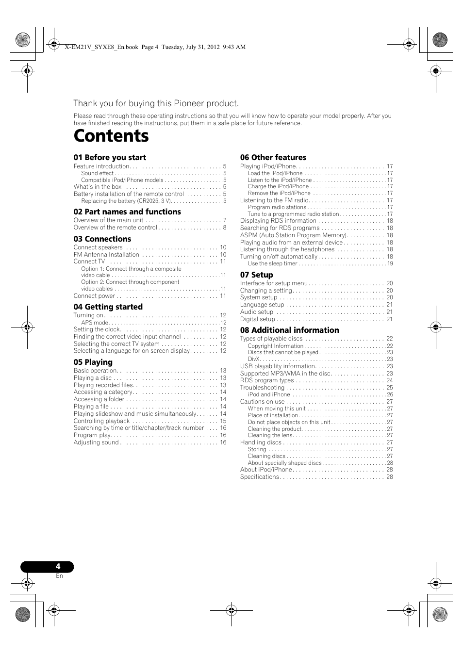 Pioneer X-EM21V User Manual | Page 4 / 30