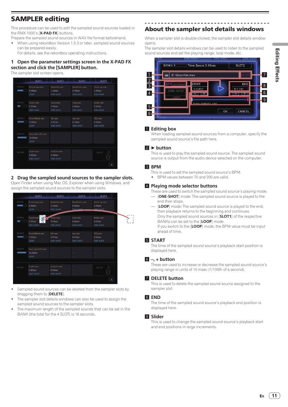 Sampler editing, About the sampler slot details windows | Pioneer RMX-1000-M User Manual | Page 11 / 16