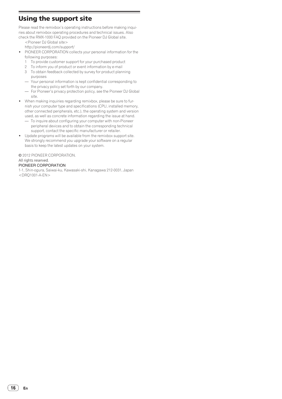 Using the support site | Pioneer RMX-1000-M User Manual | Page 16 / 16