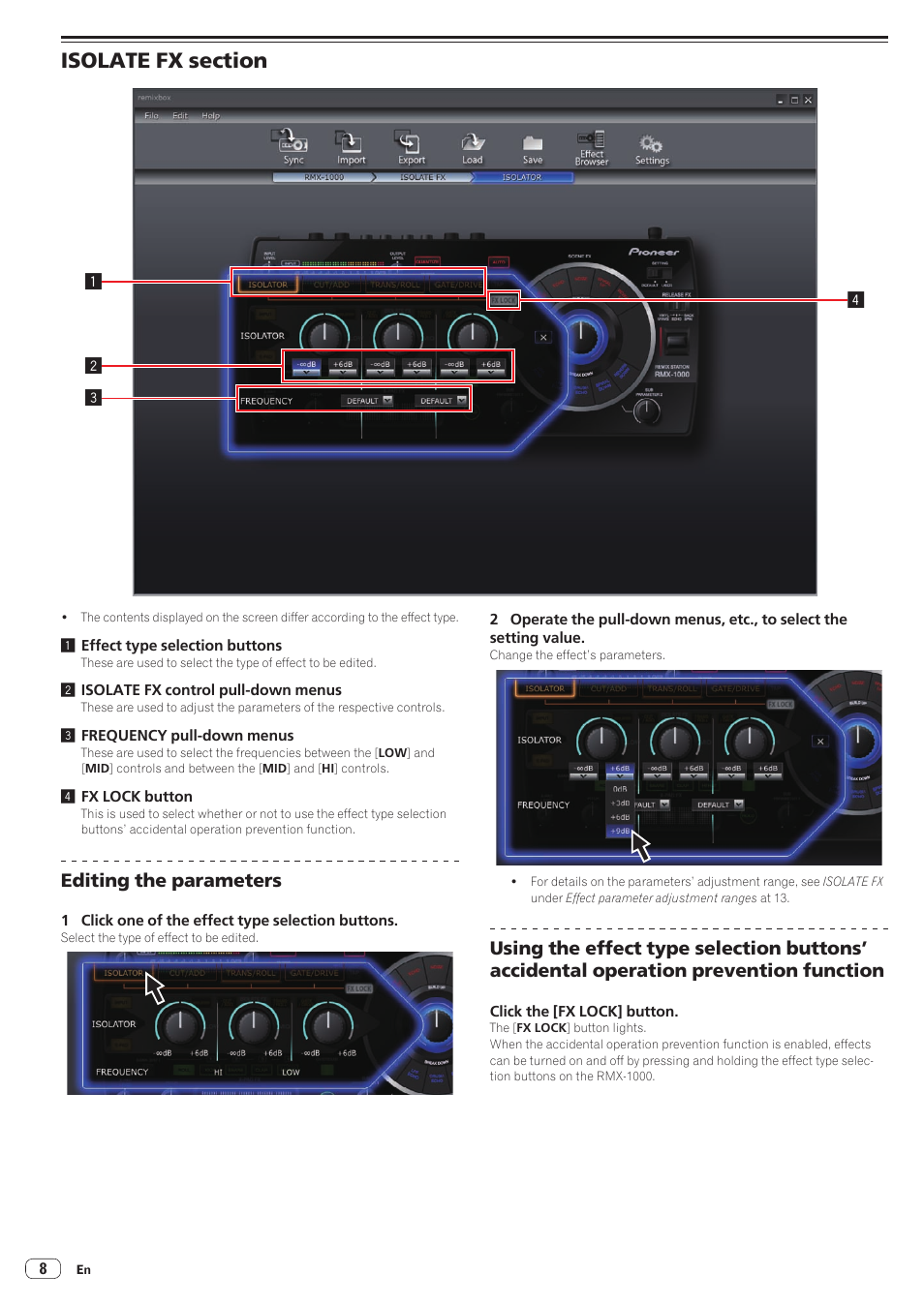 Isolate fx section, Editing the parameters | Pioneer RMX-1000-M User Manual | Page 8 / 16