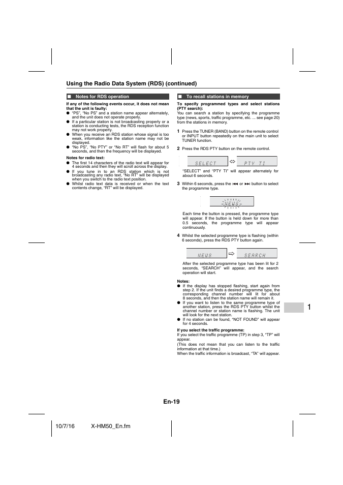 Notes for rds operation, To recall stations in memory, En-19 | Pioneer X-HM50-K User Manual | Page 19 / 76