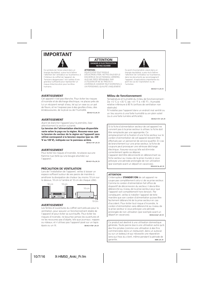 Important, Attention | Pioneer X-HM50-K User Manual | Page 26 / 76