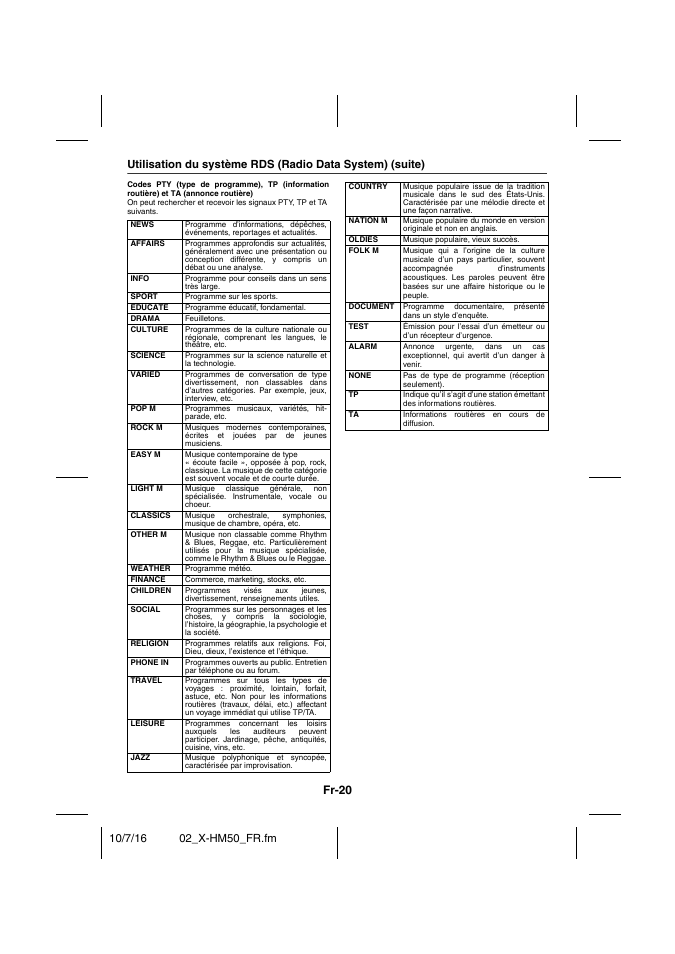 Fr-20 | Pioneer X-HM50-K User Manual | Page 44 / 76