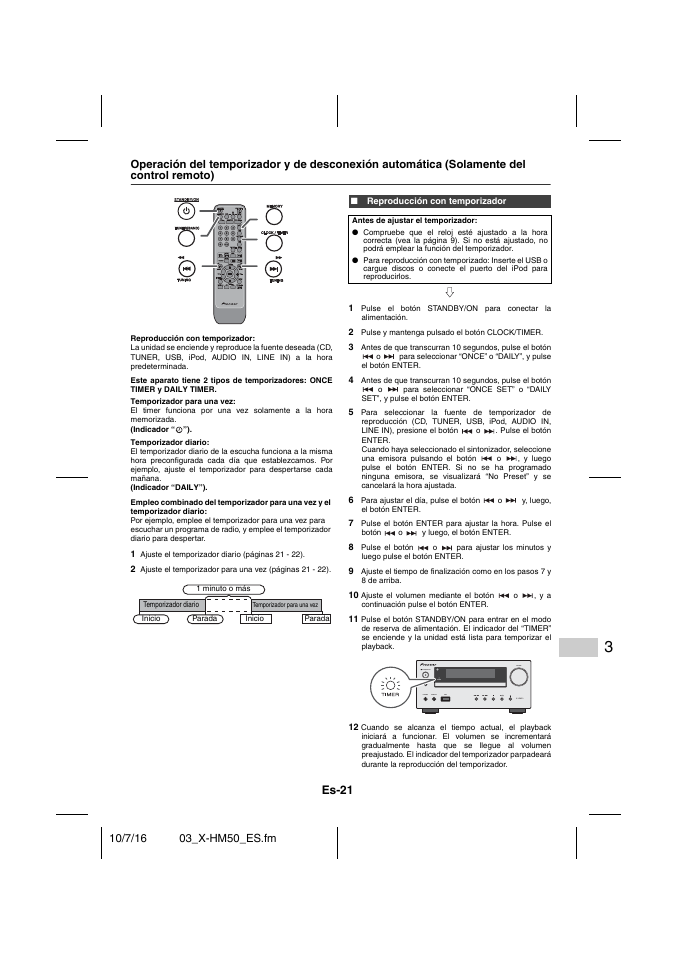 Reproducción con temporizador, Es-21 | Pioneer X-HM50-K User Manual | Page 69 / 76