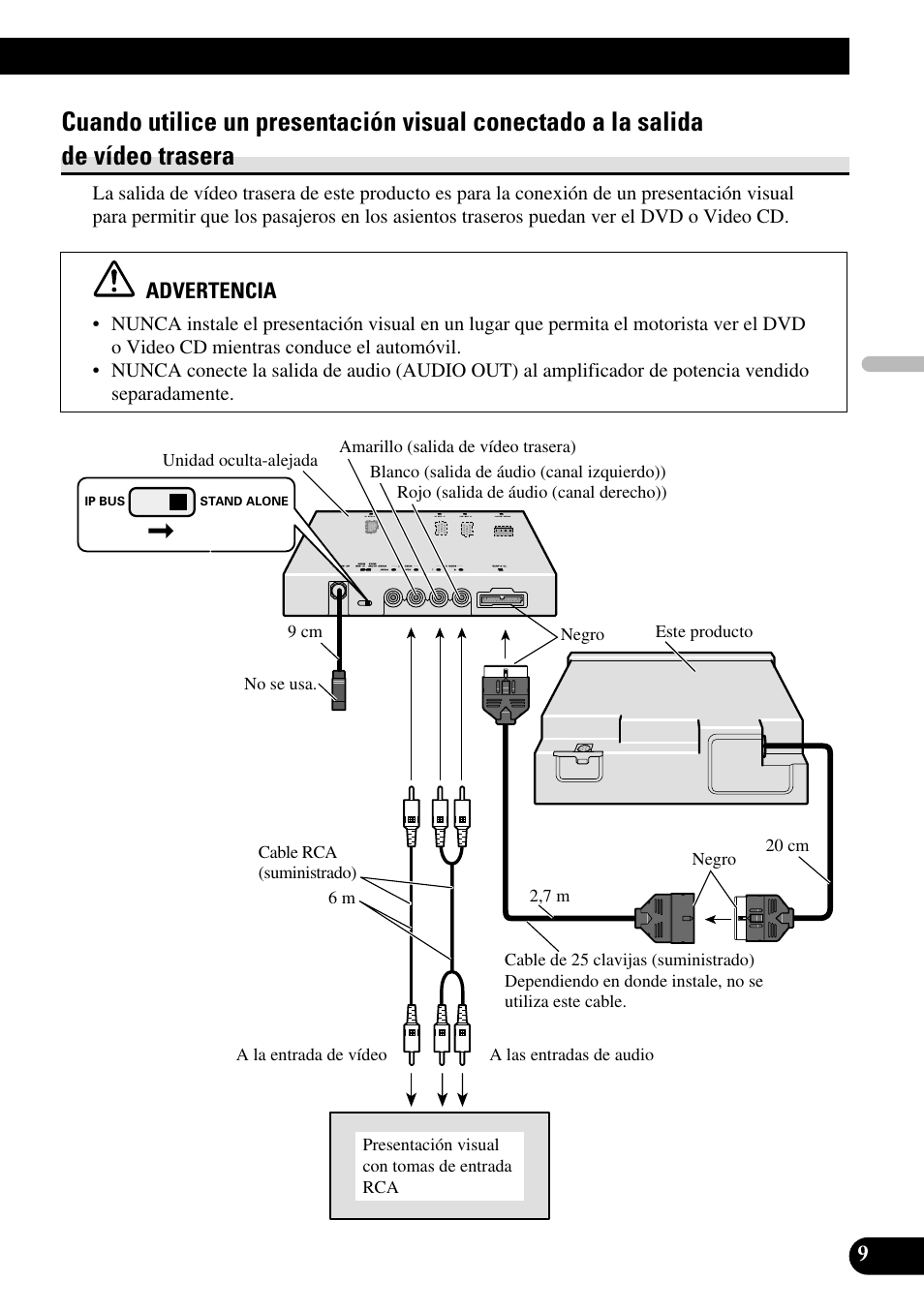 Cuando utilice un presentación visual, Conectado a la salida de vídeo trasera | Pioneer XDV-P6 User Manual | Page 23 / 86