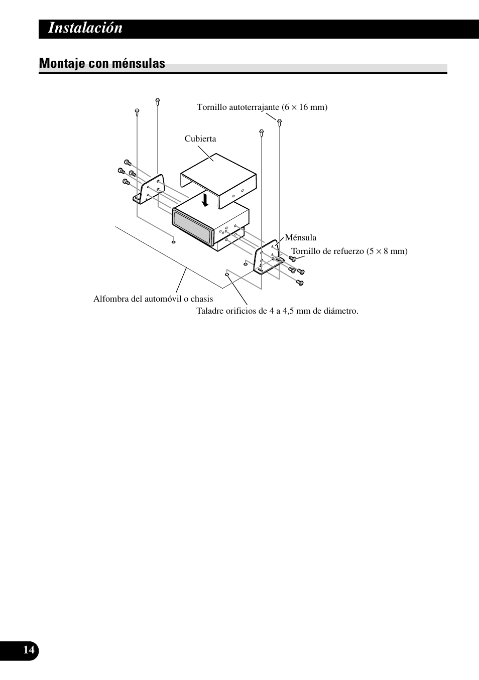 Montaje con ménsulas, Instalación | Pioneer XDV-P6 User Manual | Page 28 / 86