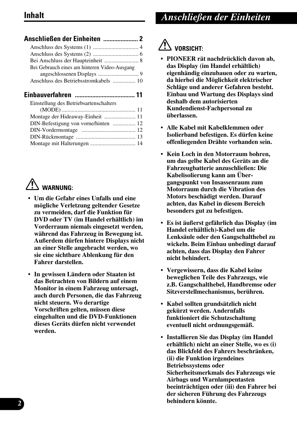 Deutsch, Anschließen der einheiten, Inhalt | Pioneer XDV-P6 User Manual | Page 30 / 86