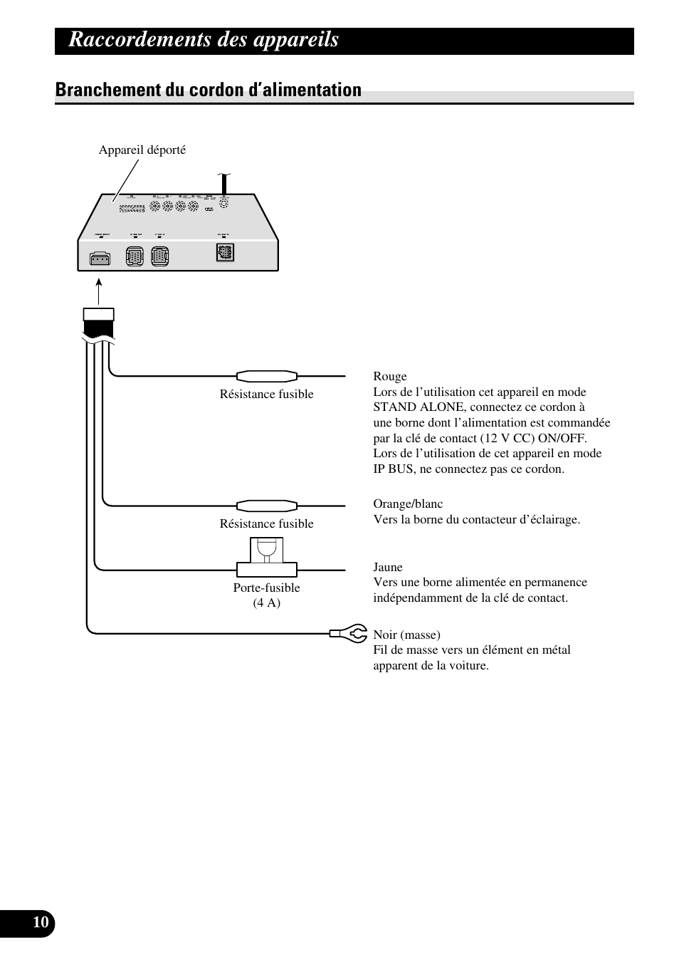 Branchement du cordon d’alimentation, Raccordements des appareils | Pioneer XDV-P6 User Manual | Page 52 / 86