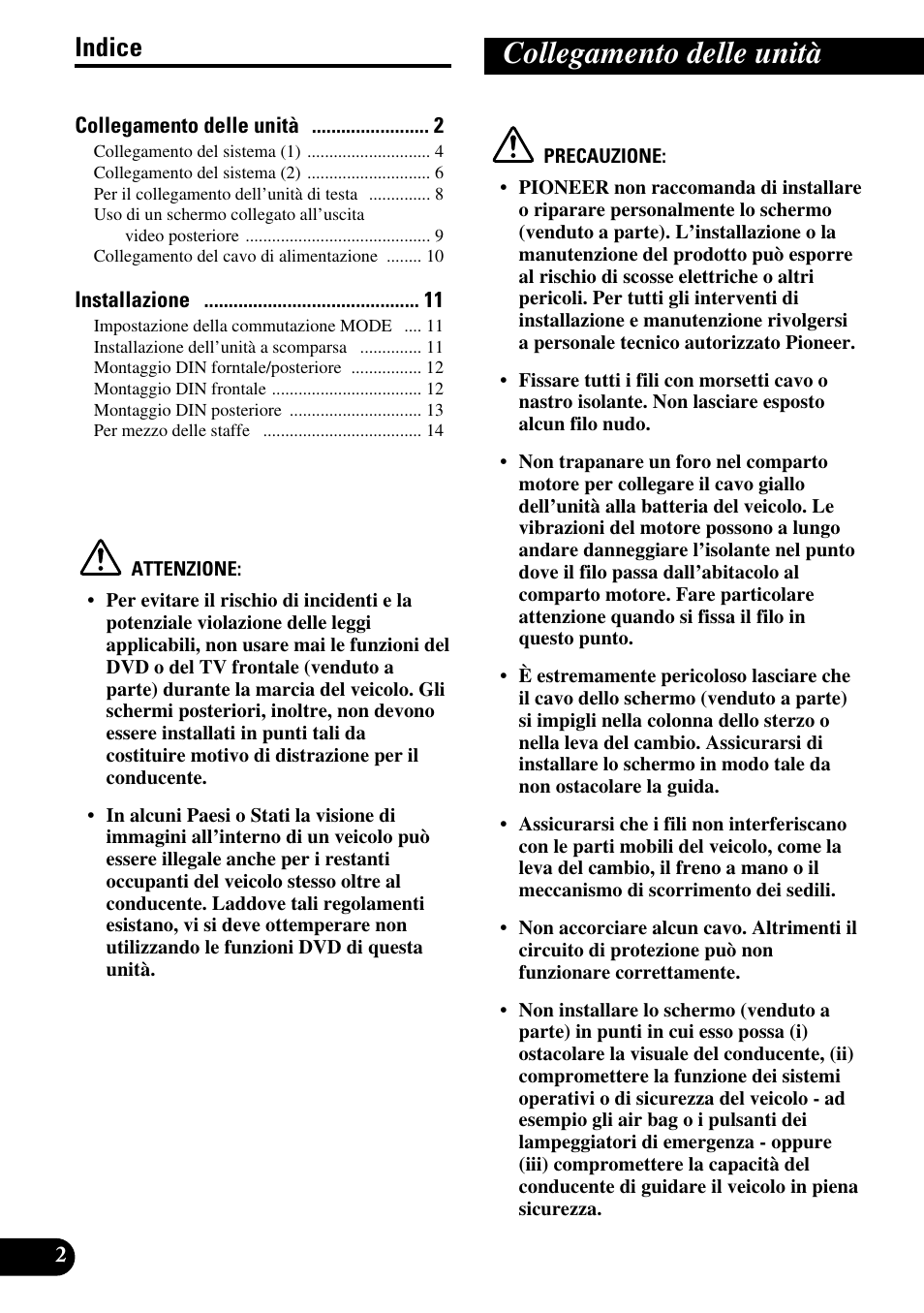 Italiano, Collegamento delle unità, Indice | Pioneer XDV-P6 User Manual | Page 58 / 86