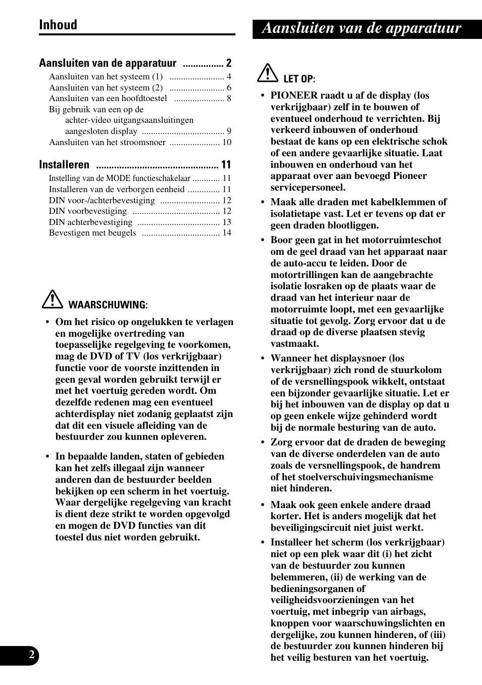 Nederlands, Aansluiten van de apparatuur, Inhoud | Pioneer XDV-P6 User Manual | Page 72 / 86