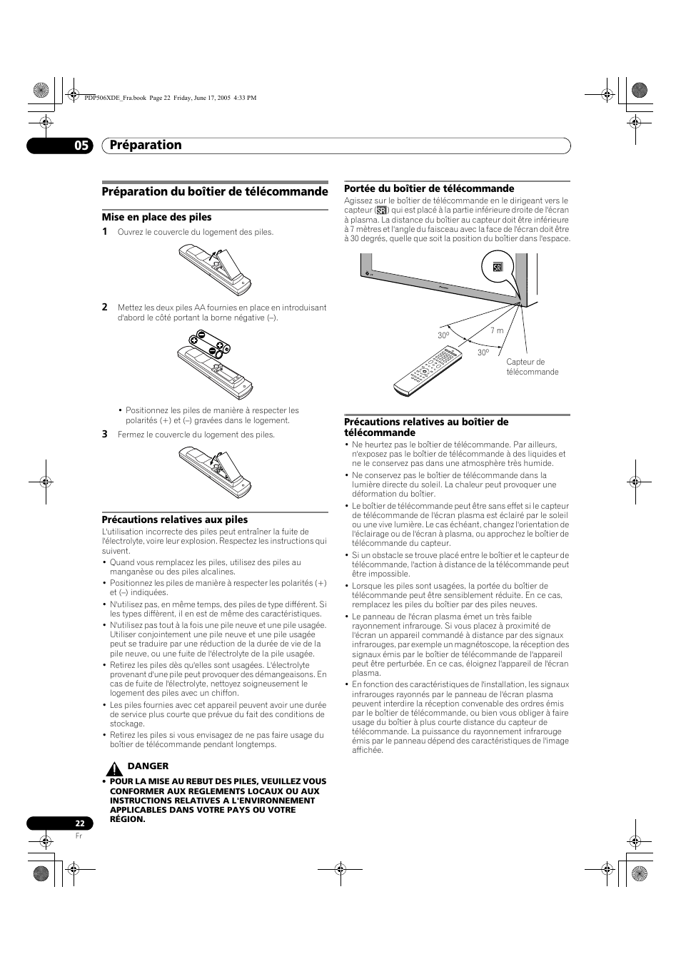 Préparation du boîtier de télécommande, Préparation 05 | Pioneer PDP-506XDE User Manual | Page 100 / 236