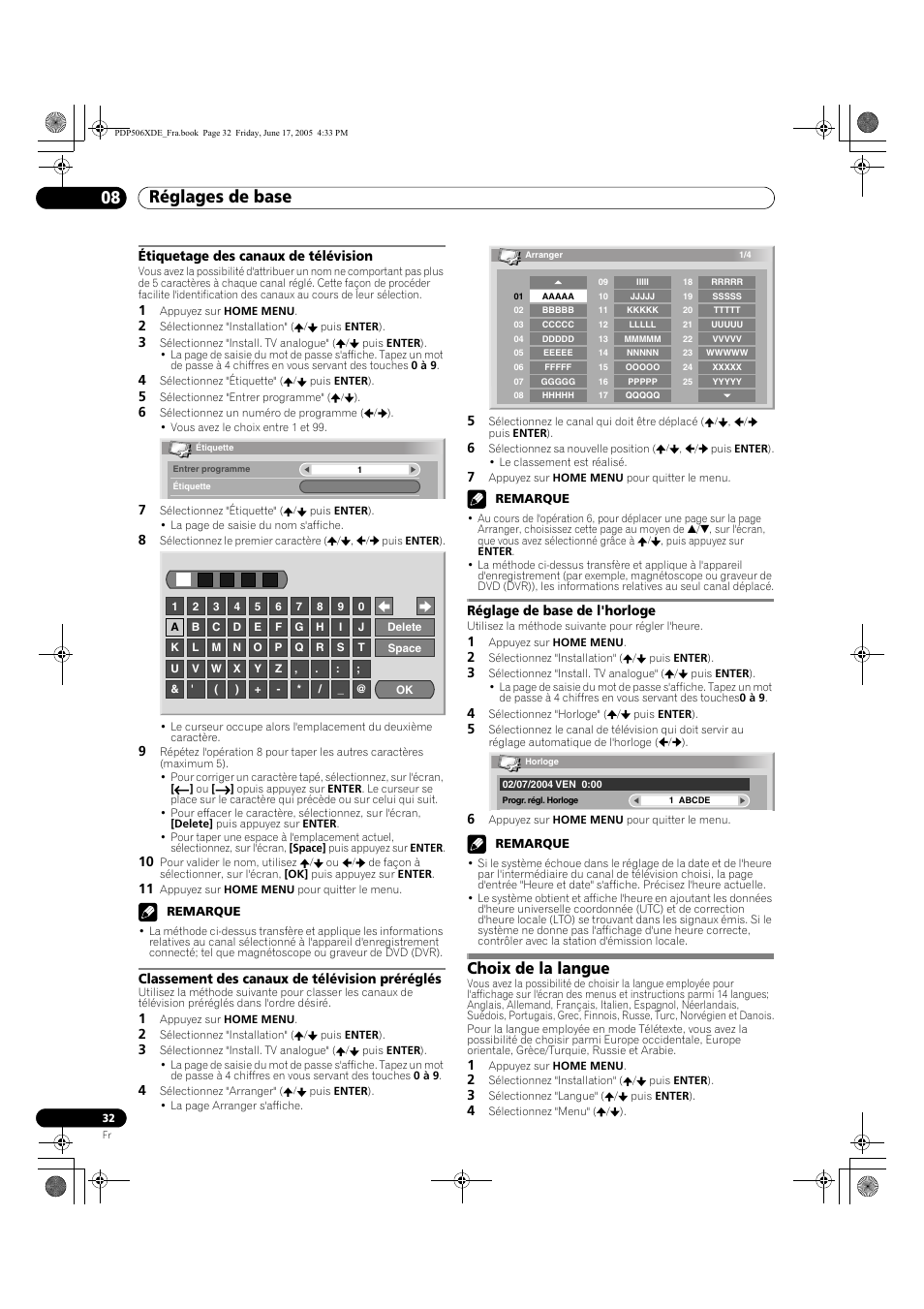 Choix de la langue, Réglages de base 08 | Pioneer PDP-506XDE User Manual | Page 110 / 236